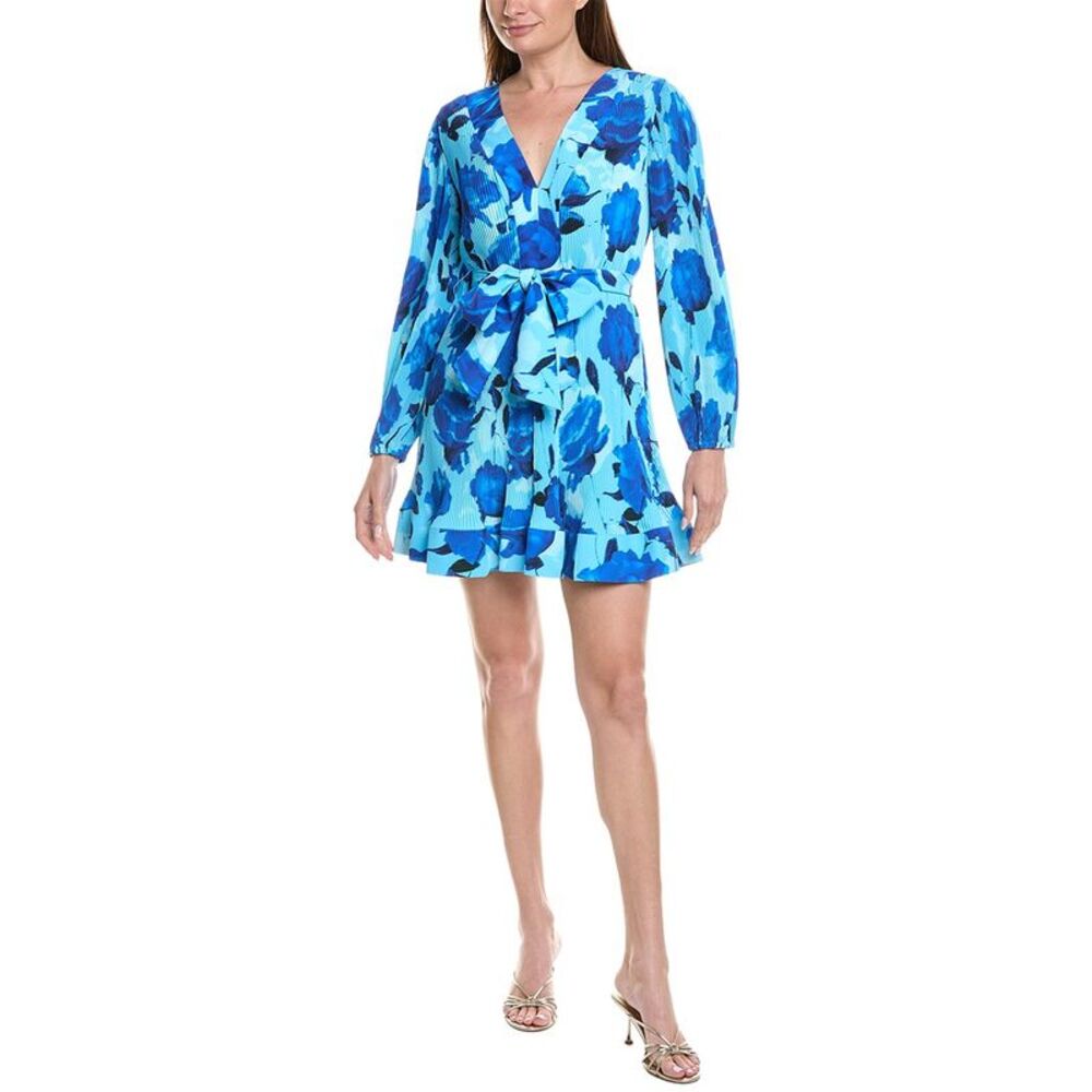 Milly Womens  Liv Blurred Blossom Pleated Mini Dress, Blue